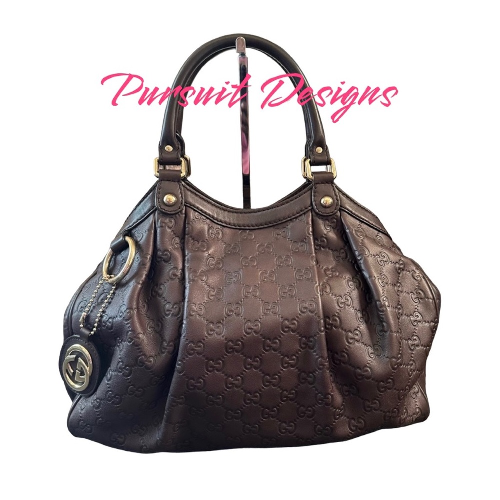 Gucci Monogram Leather Satchel Handbag Luxury Authentic